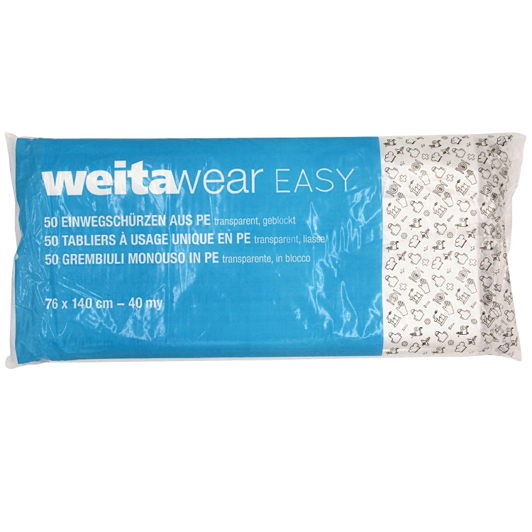 Weitawear Schürze – LDPE, 76×140 cm, Transparent, 40 my, 50 Stück