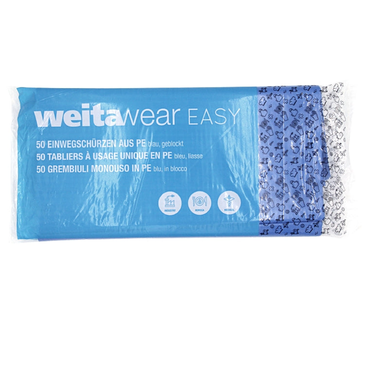 Weitawear Schürze – LDPE, 76×140 cm, 40 µm, Blau, Beutel à 50 Stück