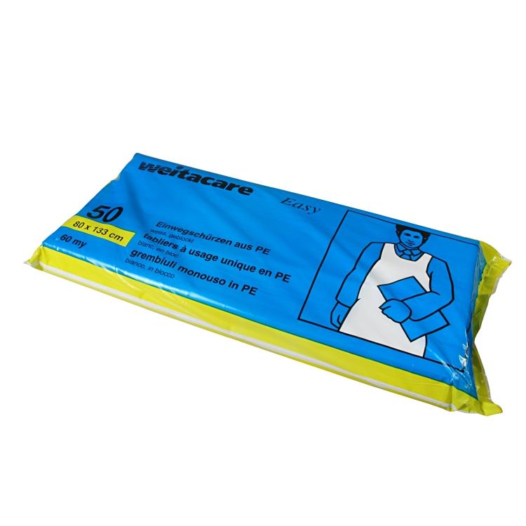 Weitawear Schürze (Einweg) – LDPE 60 µm, 80×133 cm, Weiss, 50 Stück