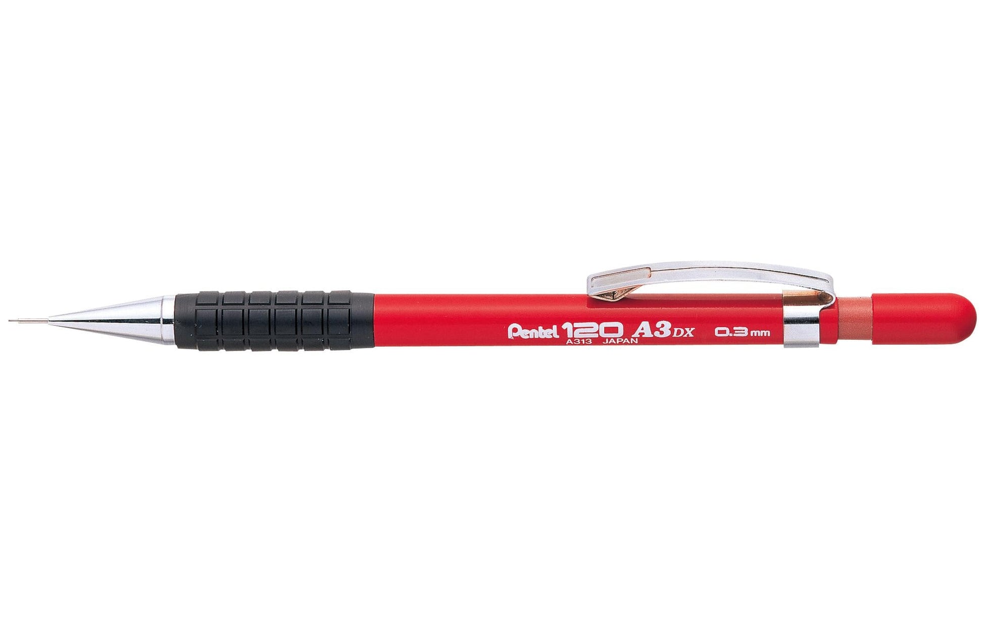 Pentel 120 A3 DX Druckbleistift – 0,3 mm, rot, starres 4 mm Führungsröhrchen