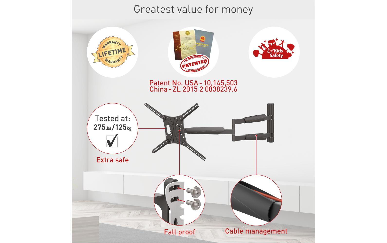 Barkan Mounting Systems Barkan WH 443XL-SW – Wandhalterung, ausziehbar, für 77", VESA 600×300, bis 50 kg, schwarz