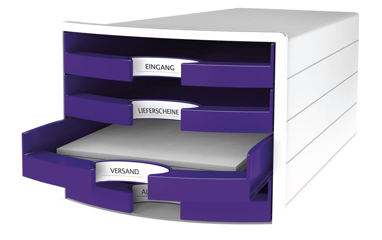 HAN Schubladenelement – 4 Schubladen, lila, Polypropylen (PP), B 280 × H 235 × T 367 mm