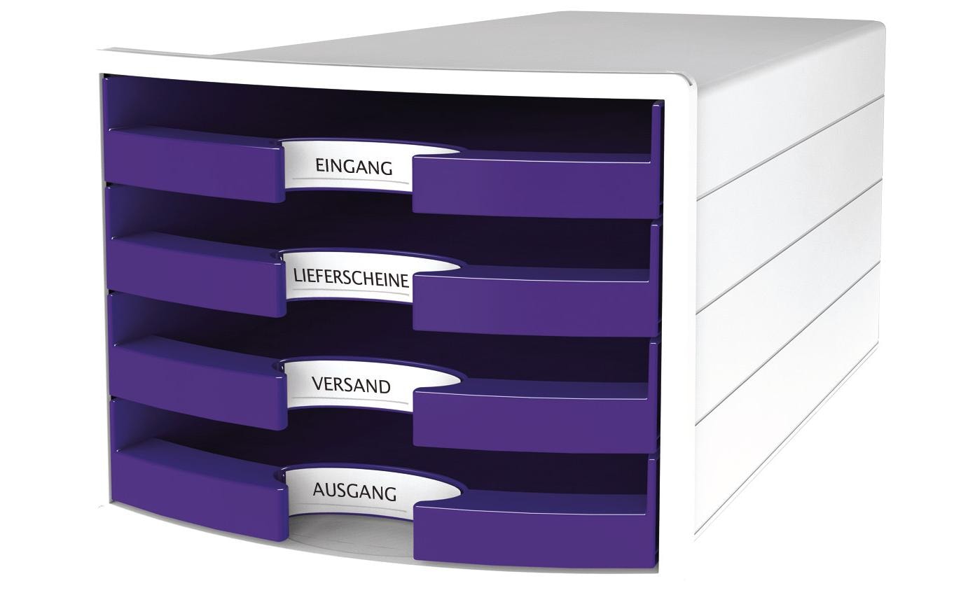 HAN Schubladenelement – 4 Schubladen, lila, Polypropylen (PP), B 280 × H 235 × T 367 mm