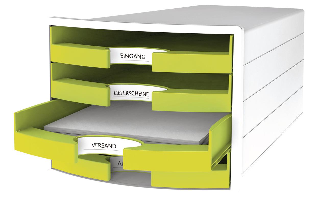 HAN Schubladenelement – 4 Schubladen, grün, Polypropylen (PP), B 280 × H 235 × T 367 mm
