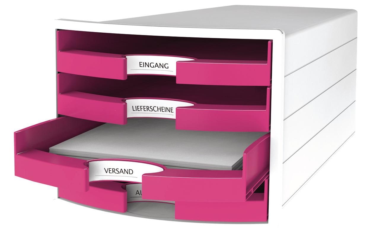 HAN Schubladenelement – 4 Schubladen, Rosa, Polypropylen (PP), B 280 × H 235 × T 367 mm