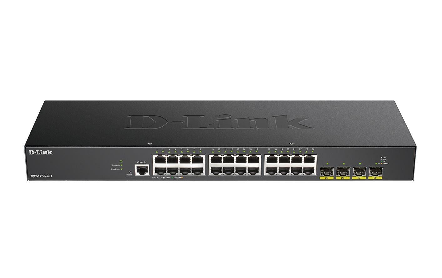 D-Link DGS-1250-28X – Managed Switch – 24×GbE, 4×SFP+, L3, 19" Rack, 1U