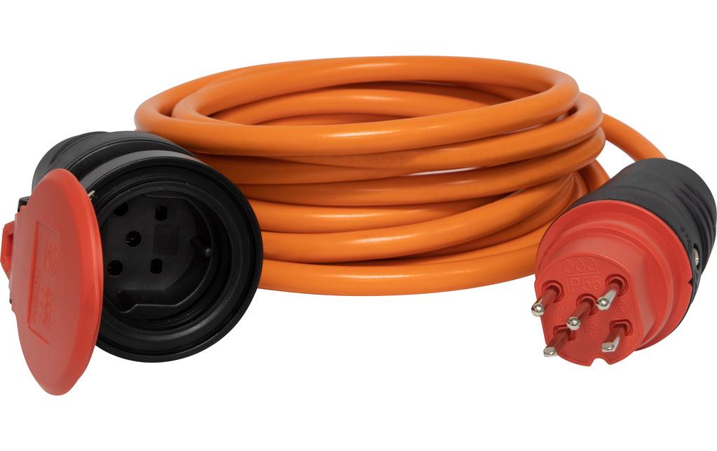 Brennenstuhl Netzkabel, T15 auf T15, montiert, IP55, aussengeeignet, 400 V, 5 m, Orange