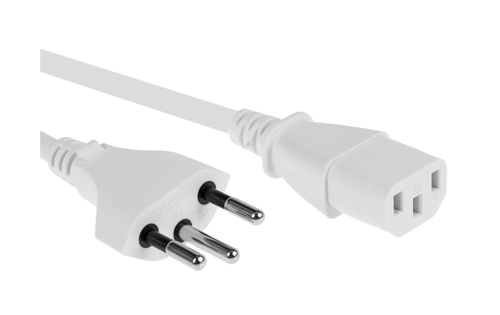FURBER.power Netzkabel – T12–IEC C13, 1,8 m, mit Kinderschutz, 10 A, 3×0,75 mm², Weiss
