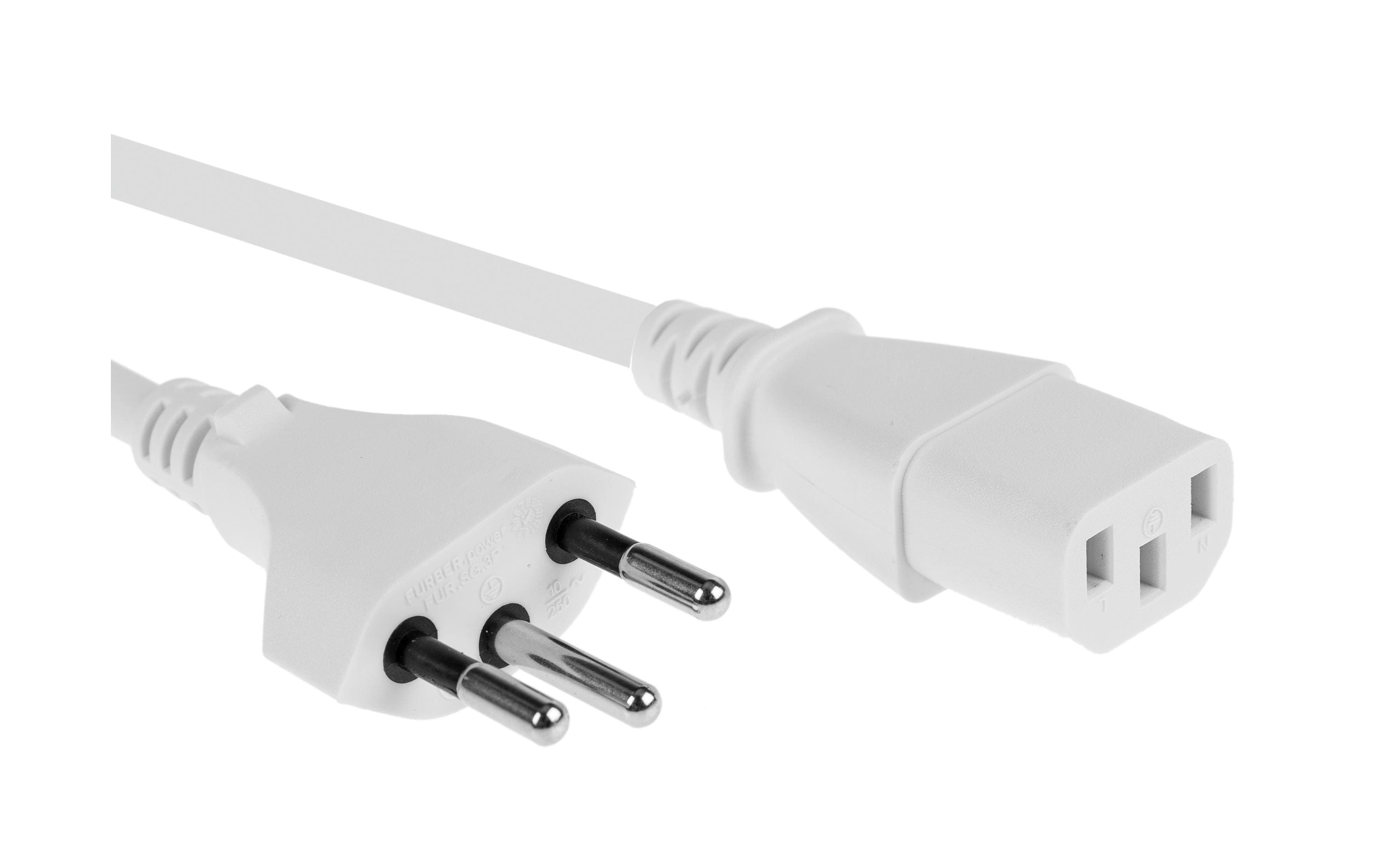FURBER.power Netzkabel – T12–IEC C13, 1,8 m, mit Kinderschutz, 10 A, 3×0,75 mm², Weiss