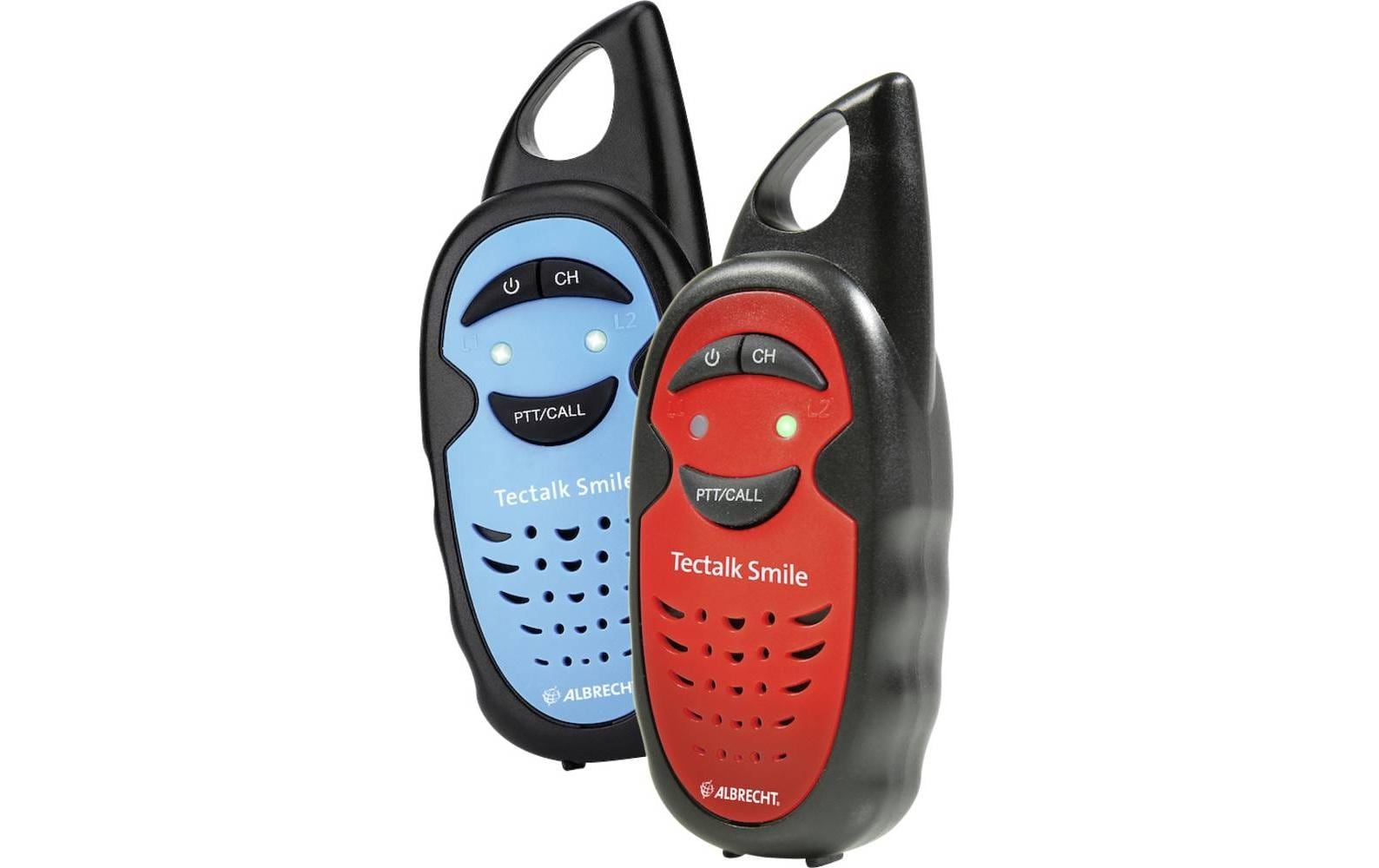 Albrecht Tectalk Smile – Kinder-Funkgerät, 3 Kanäle, bis 3 km, 446,00625 MHz, Schwarz/Rot