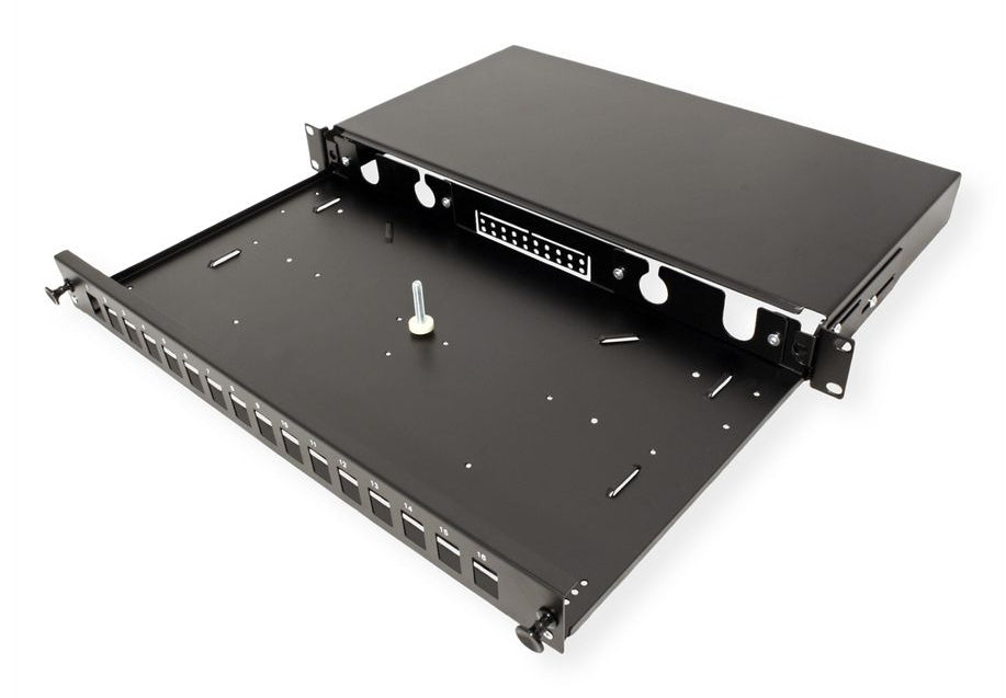 ROLINE 19" Keystone-Modulträger – LWL-Patchpanel, 16× Keystones, ausziehbar, schwarz, 482,6×243×44 mm