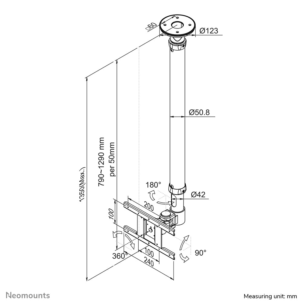 Neomounts FPMA-C100 – Schwenkbar 180°, Höhenverstellbar 790-1290 mm