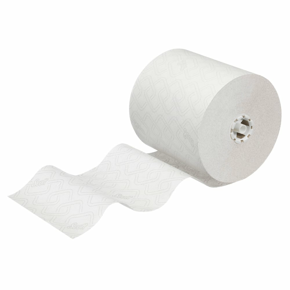 SCOTT Handtuchrolle – 1-lagig, Weiss – 198 × 350 m – Kern Ø 112 mm – Sack 6 Rollen – FSC, EU Ecolabel