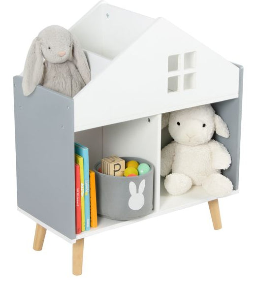Relaxdays Kinderregal Haus – freistehend – 6 Böden – 60 × 30 × 65,7 cm – MDF – grau/weiss