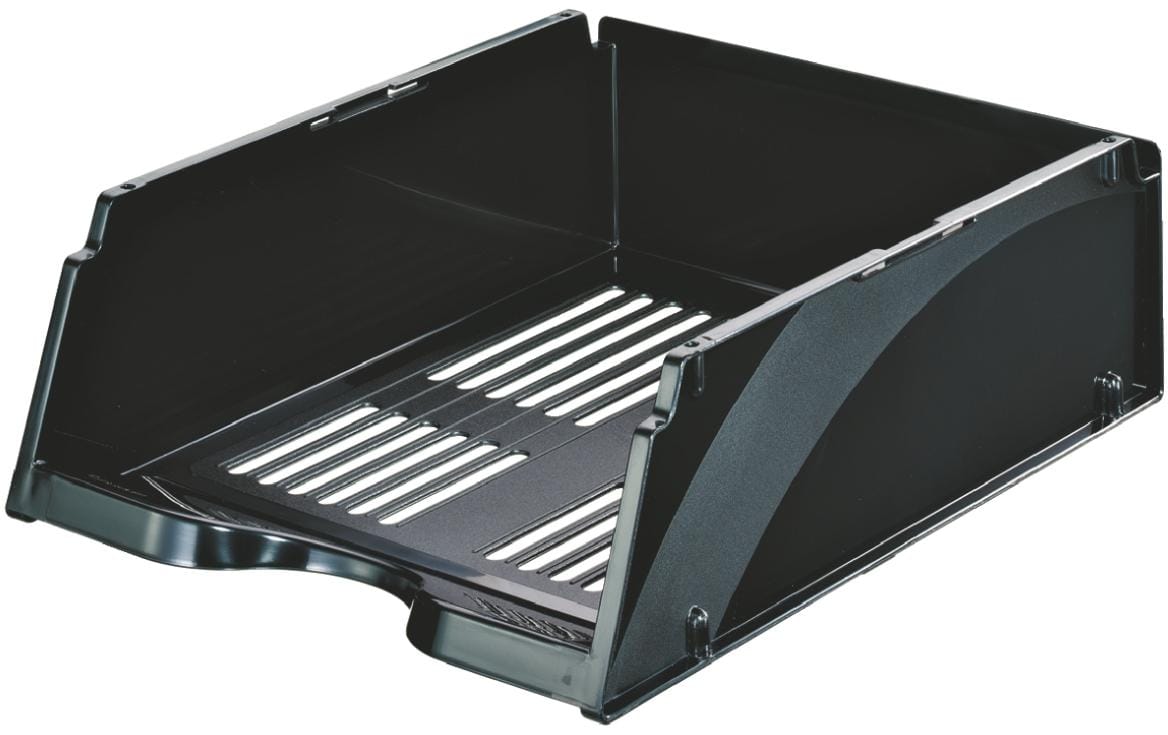 Esselte Briefkorb – mit Griffausschnitt, mit Beschriftungsfeld, glänzend, schwarz, B 268 × H 115 × T 338 mm