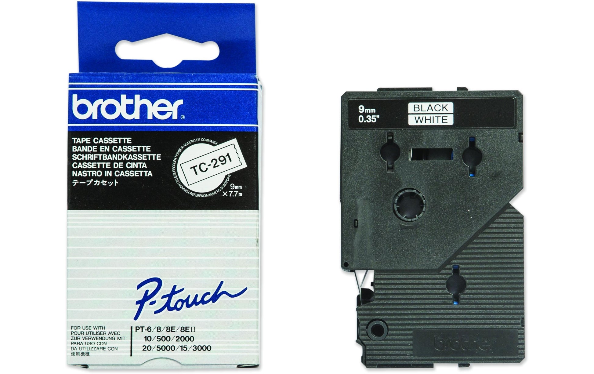 Brother Schriftband – 9 mm × 7,7 m, weiss, schwarz