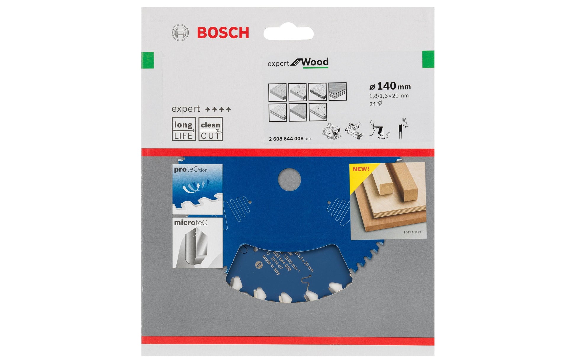 Bosch Professional – Kreissägeblatt, ATB, 2 608 644 008, 140 mm × 20 mm × 1,8 mm
