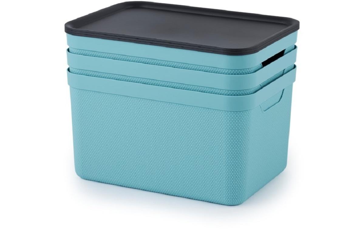 Rotho Jive Aufbewahrungsbox 16 l – für A4, mit Deckel, stapelbar, hellblau, Kunststoff, 3 Stück