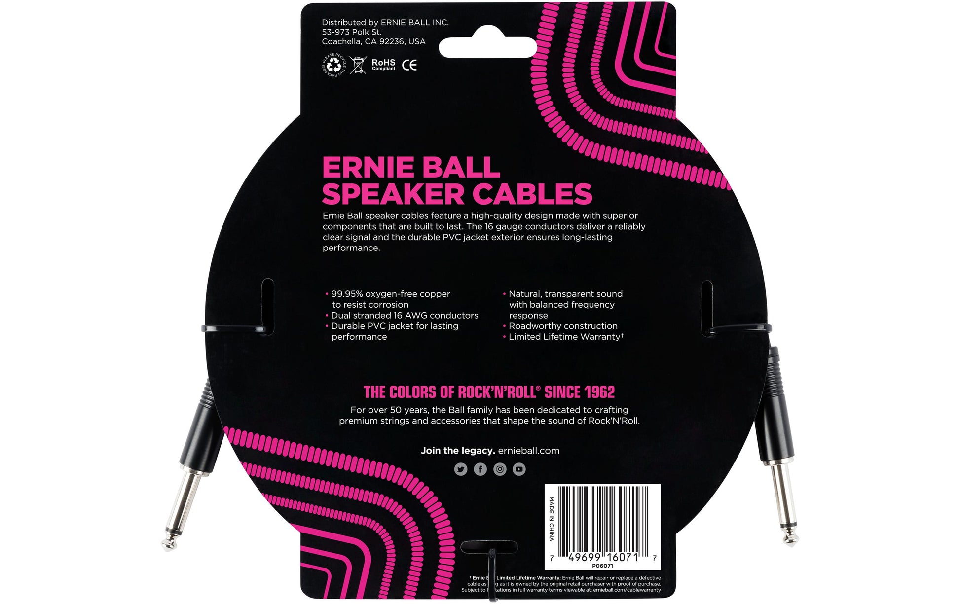 Ernie Ball 6,3 mm Klinkenkabel – Stecker zu Stecker – 0,91 m