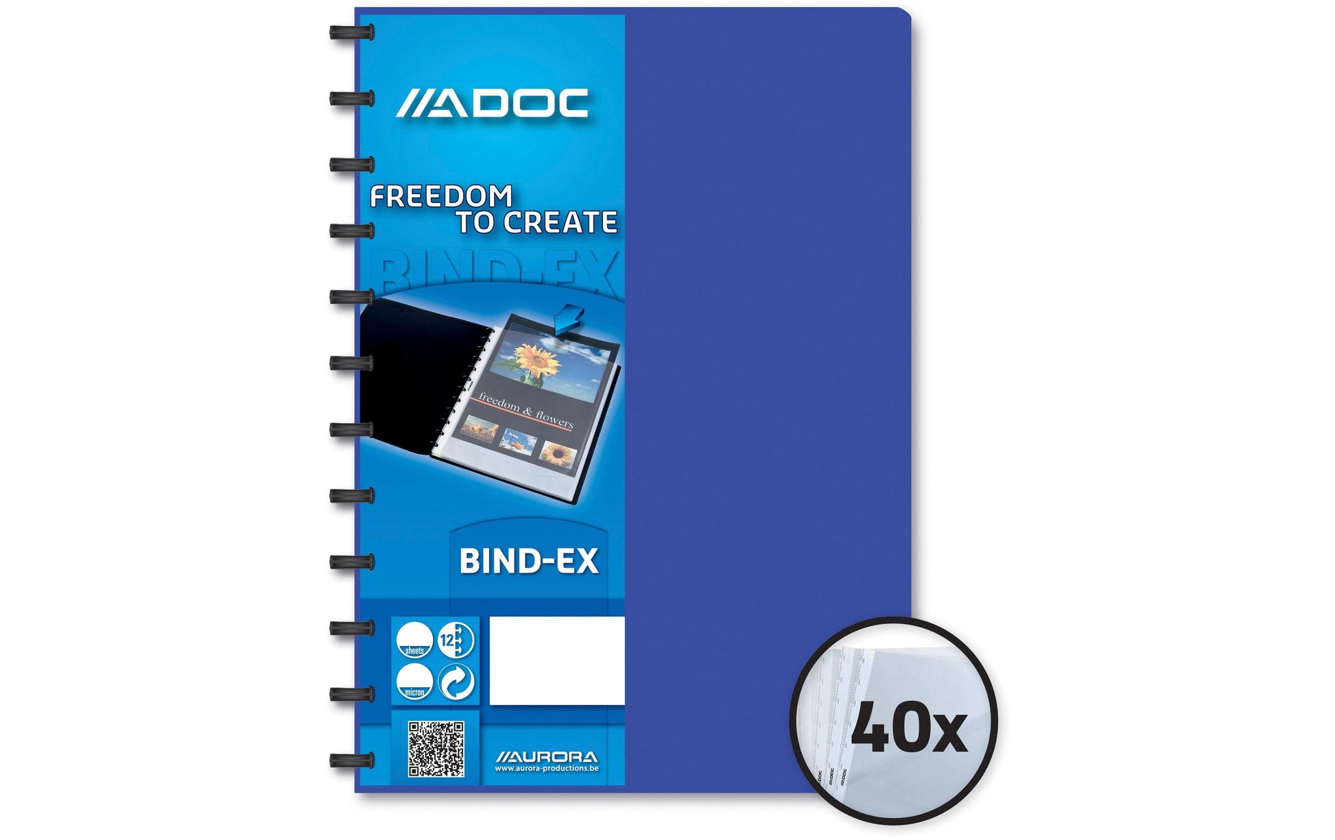 Adoc Sichtbuch Bind-Ex Aurora – 40 Sichttaschen, A4, austauschbar, genarbt, antireflex, blau, Kunststoff
