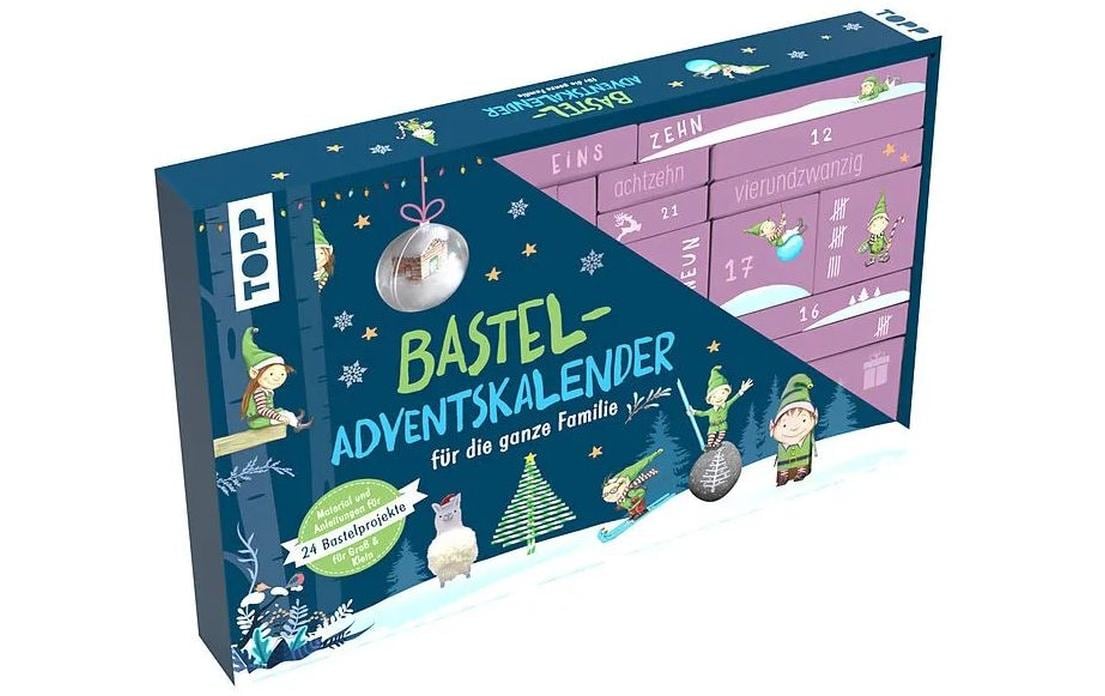 TOPP Verlag Familien-Basteln – Adventskalender – 24 Bastelprojekte – 38,5 × 26,5 × 5 cm – ab 5 Jahren
