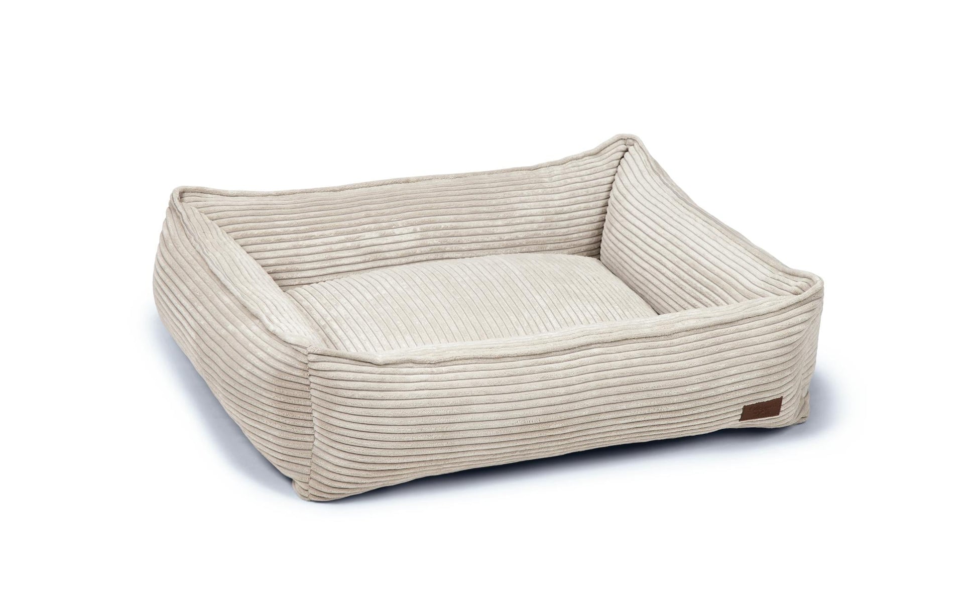 Designed by Lotte Geripptes Liegebett – 80 × 70 × 22 cm, Samt, Abnehmbarer Bezug, Waschbar bei 30 °C, Hellgrau