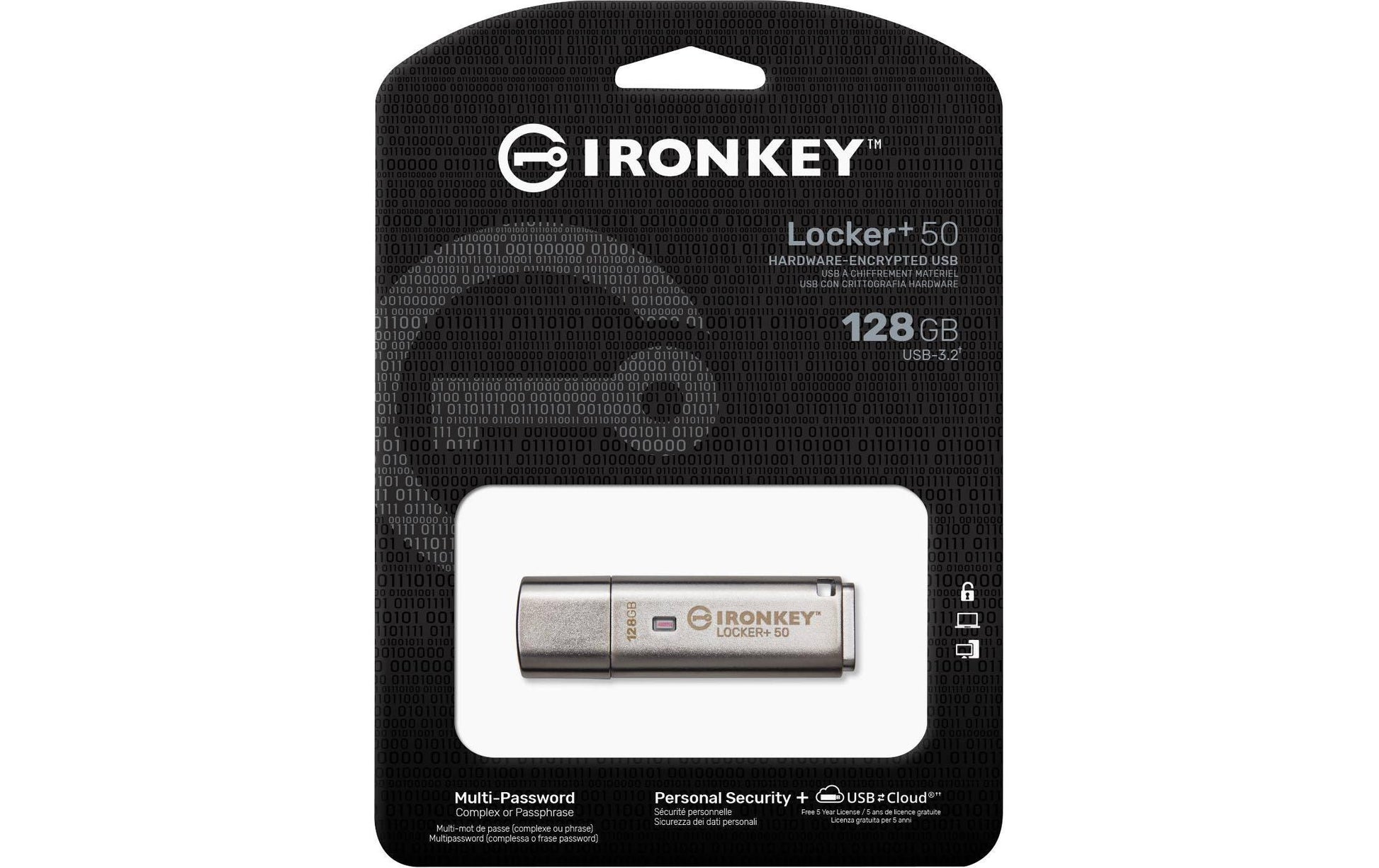 Kingston Technology Kingston IronKey Locker+50 USB-Stick – 128 GB, USB 3.2, 256-Bit AES-Verschlüsselung
