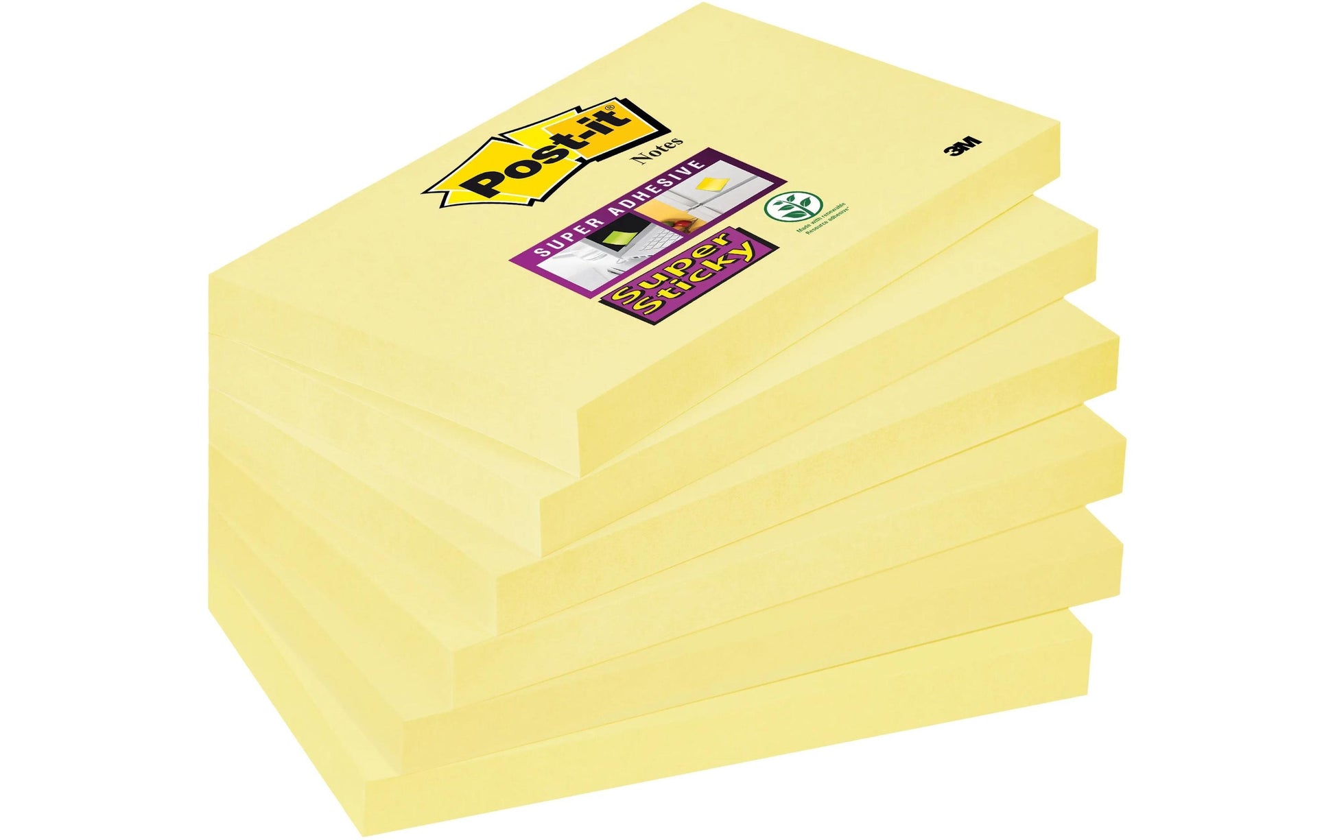 Post-it Haftnotizen Super Sticky – 127×76 mm – gelb, 6×90 Blatt, PEFC