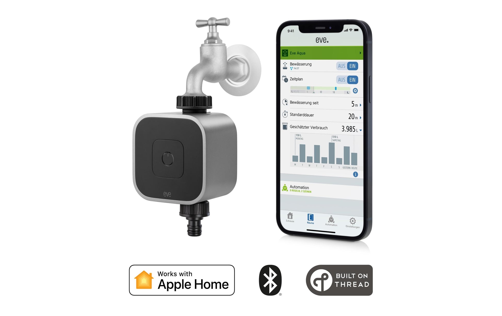 Eve Aqua – Zubehör – mit Magnetventil, batteriebetrieben – für Apple HomeKit – Schwarz