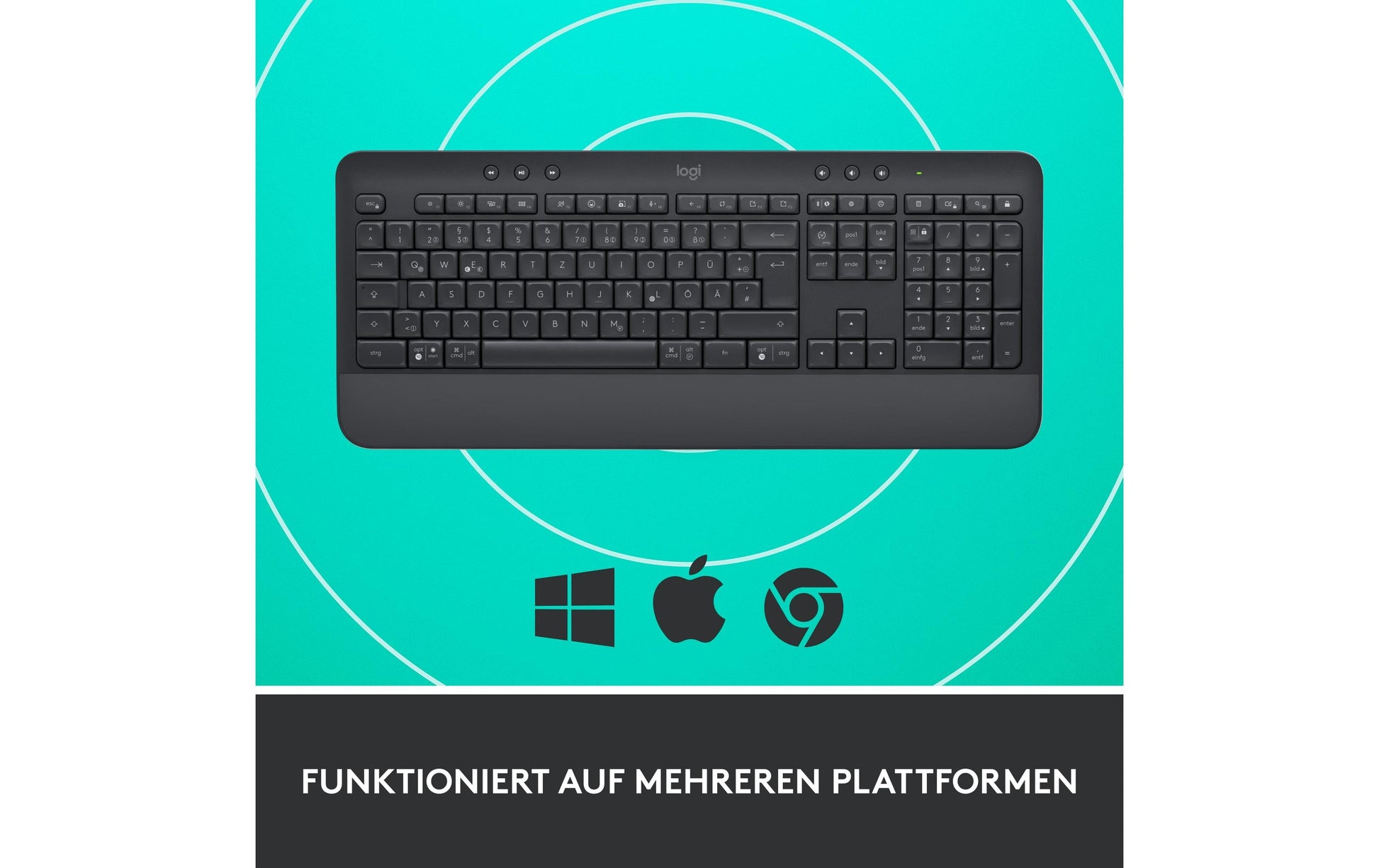 Logitech K650 – Tastatur, kabellos (Bluetooth/2,4 GHz), mit Handballenauflage – für Windows, macOS & Android