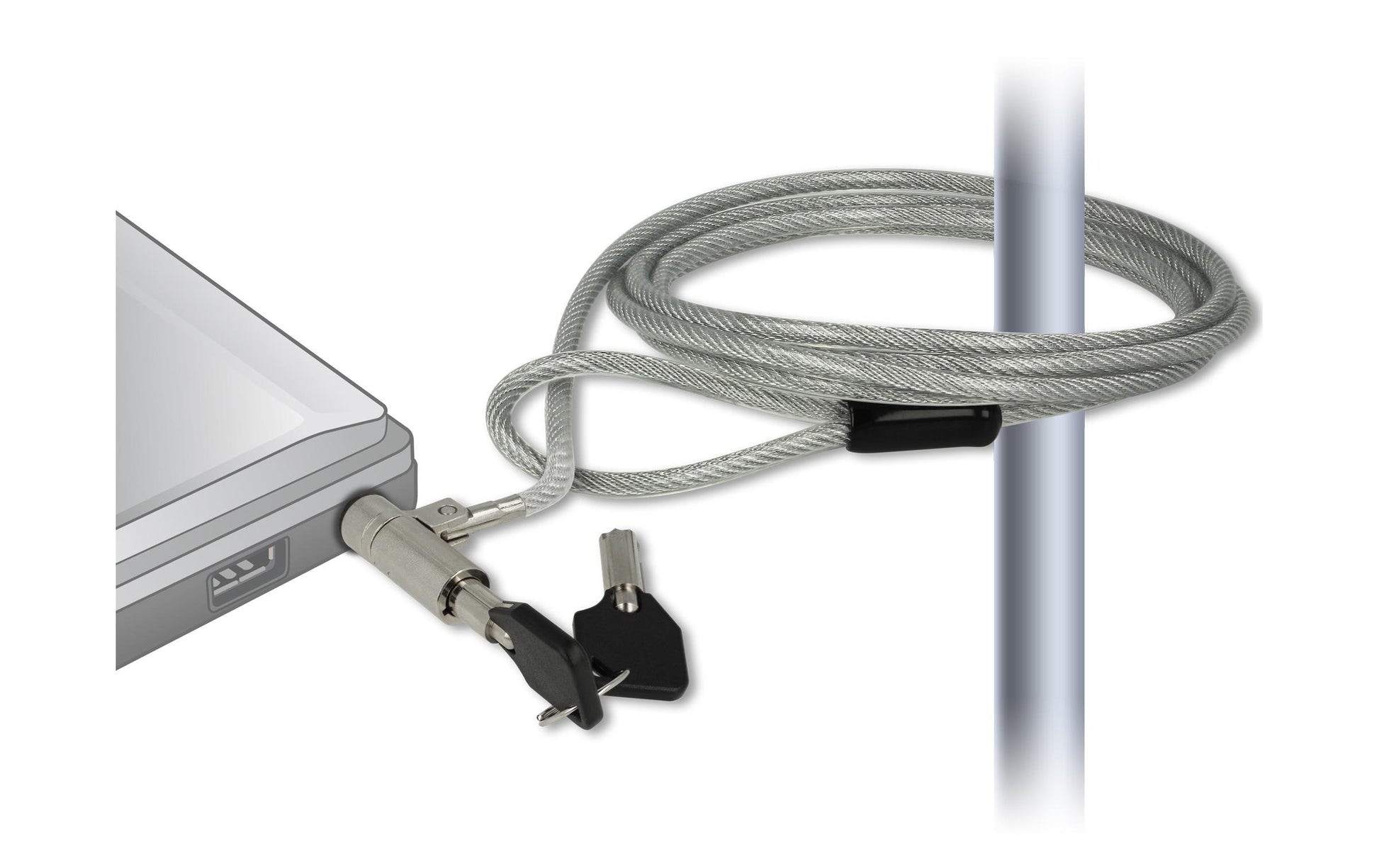 Navilock Kabelschloss für Laptop – Nano (Kensington), 1,8 m, mit 2 Schlüsseln – Silber