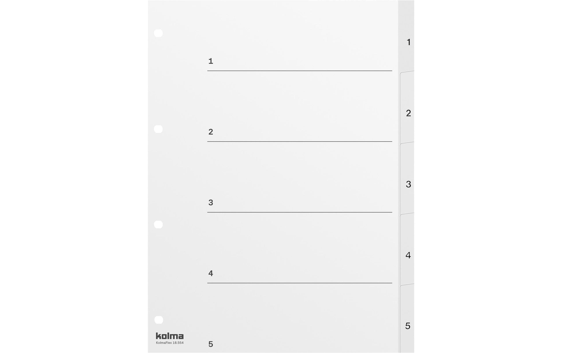 KolmaFlex Register – A4, 5-teilig, PP, weiss, vorgedruckt, mit Indexblatt, 4-fach Lochung