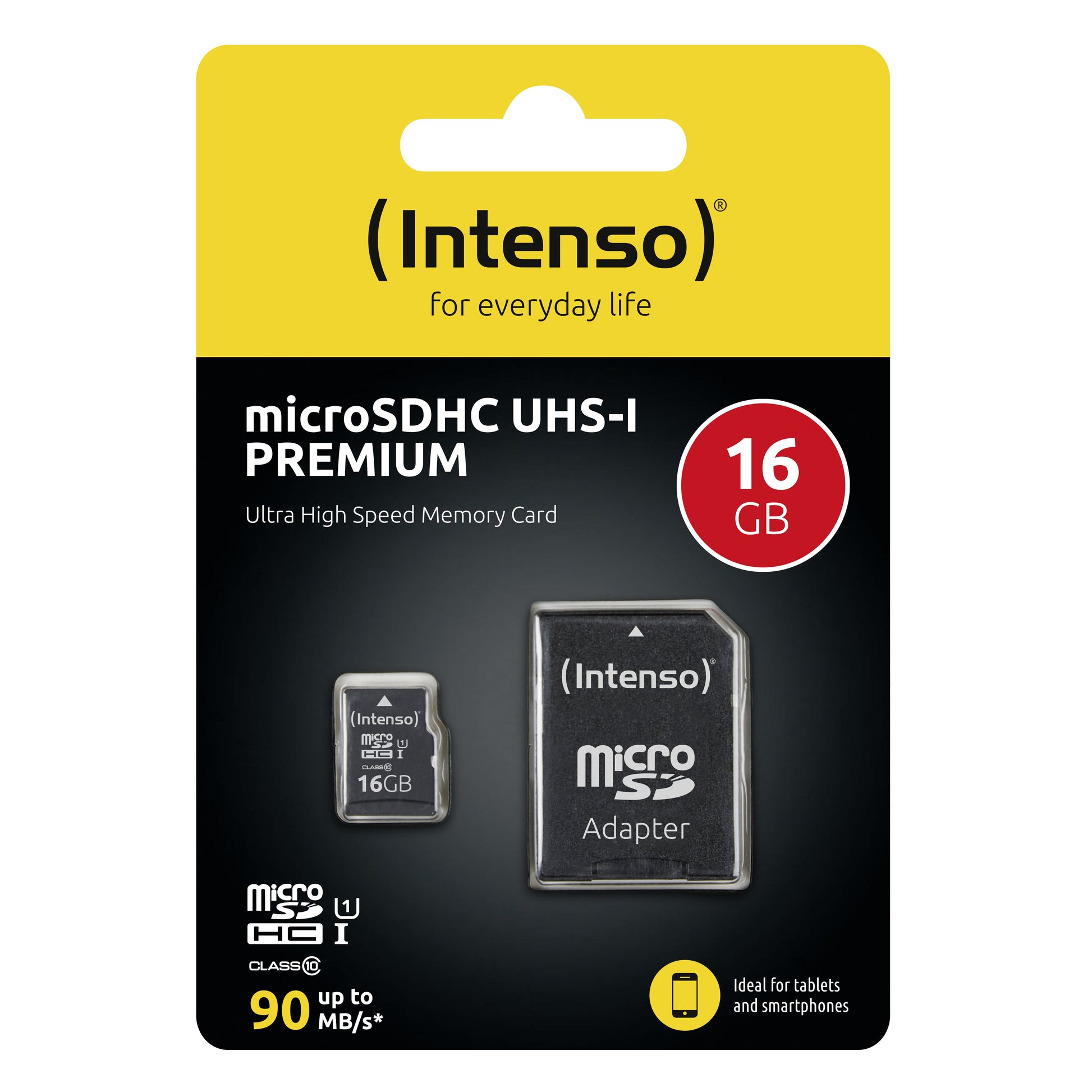 Intenso Premium 3423470 microSDHC 16 GB – UHS-I, Klasse 10, U1, 90 MB/s Lesen, inkl. SD-Adapter