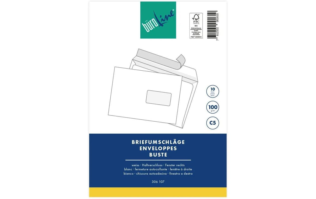 Buroline Couvert C5, Fenster rechts, selbstklebend, weiss, 100 g/m² – Buroline – 10 Stk.