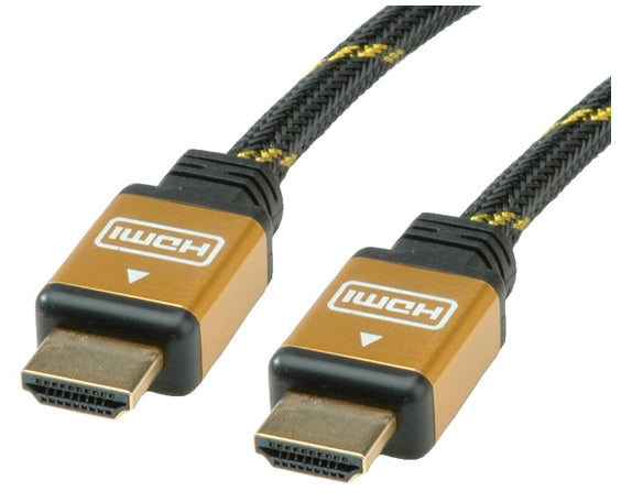 ROLINE HDMI Kabel HDMI High Speed 1080p 60 Hz – 20 m – geflochten – Schwarz/Gold
