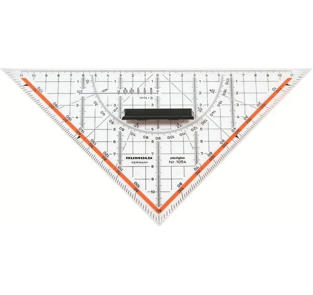 Rumold Geodreieck, 22 cm, 45° – mit abnehmbarem Griff, mit Tuschekante – Acrylglas