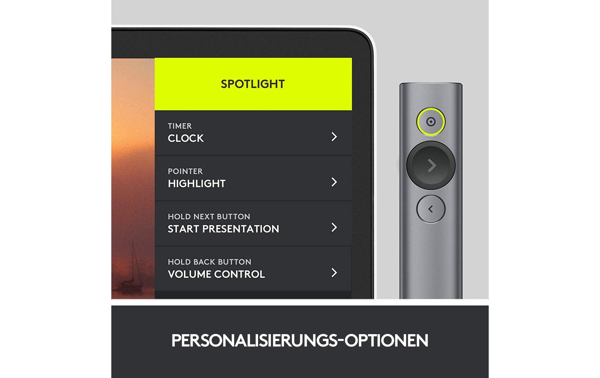 Logitech Spotlight – Presenter – Bluetooth/2,4 GHz, 30 m, Grau