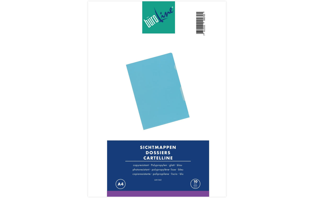 Buroline Sichthülle A4, glatt, blau – 10 Stück
