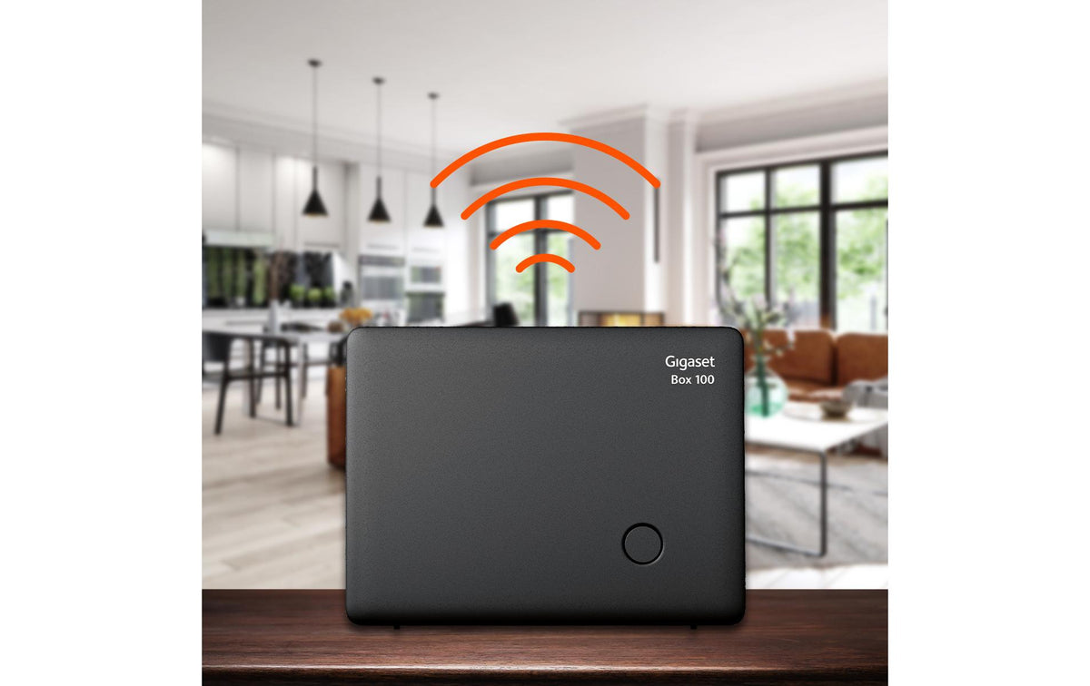 Gigaset Box 100 – DECT-Telefon mit Basis, 2 gleichzeitige Gespräche, max. 6 Mobilteile, schwarz