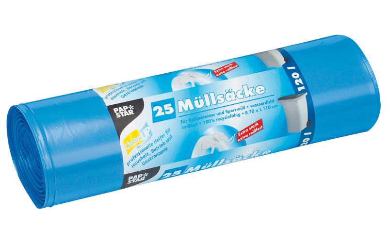 Papstar Kehrichtsack – 120 l, LLDPE, blau, 700 × 1'100 mm, 25 Stk