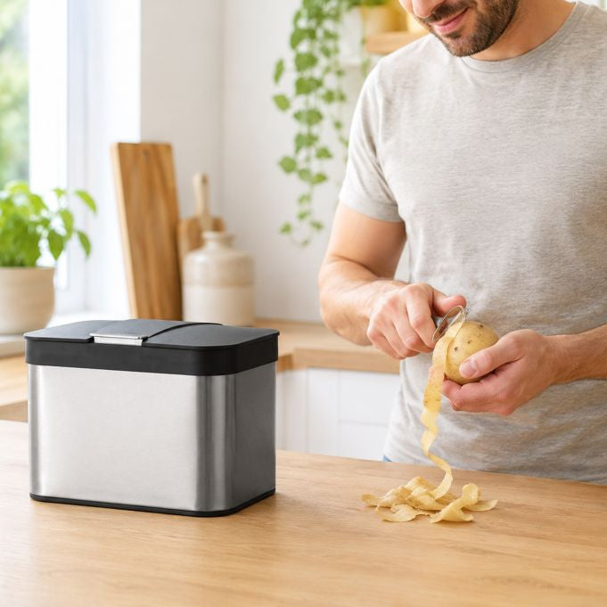 Relaxdays Komposteimer – 4,5 l – Edelstahl, Rechteckig – Schwarz