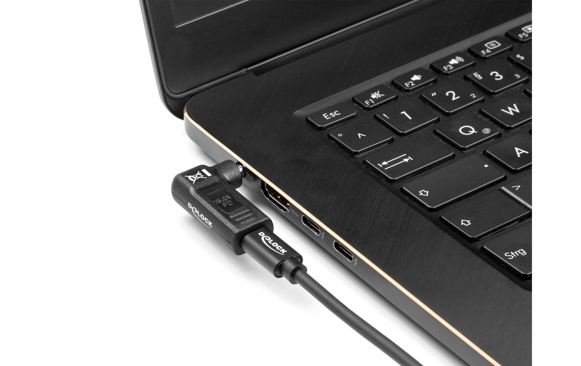 DeLOCK USB-C zu HP 4,8 × 1,7 mm Adapter (gewinkelt) – USB Power Delivery, 18,5 V / 3 A – Schwarz