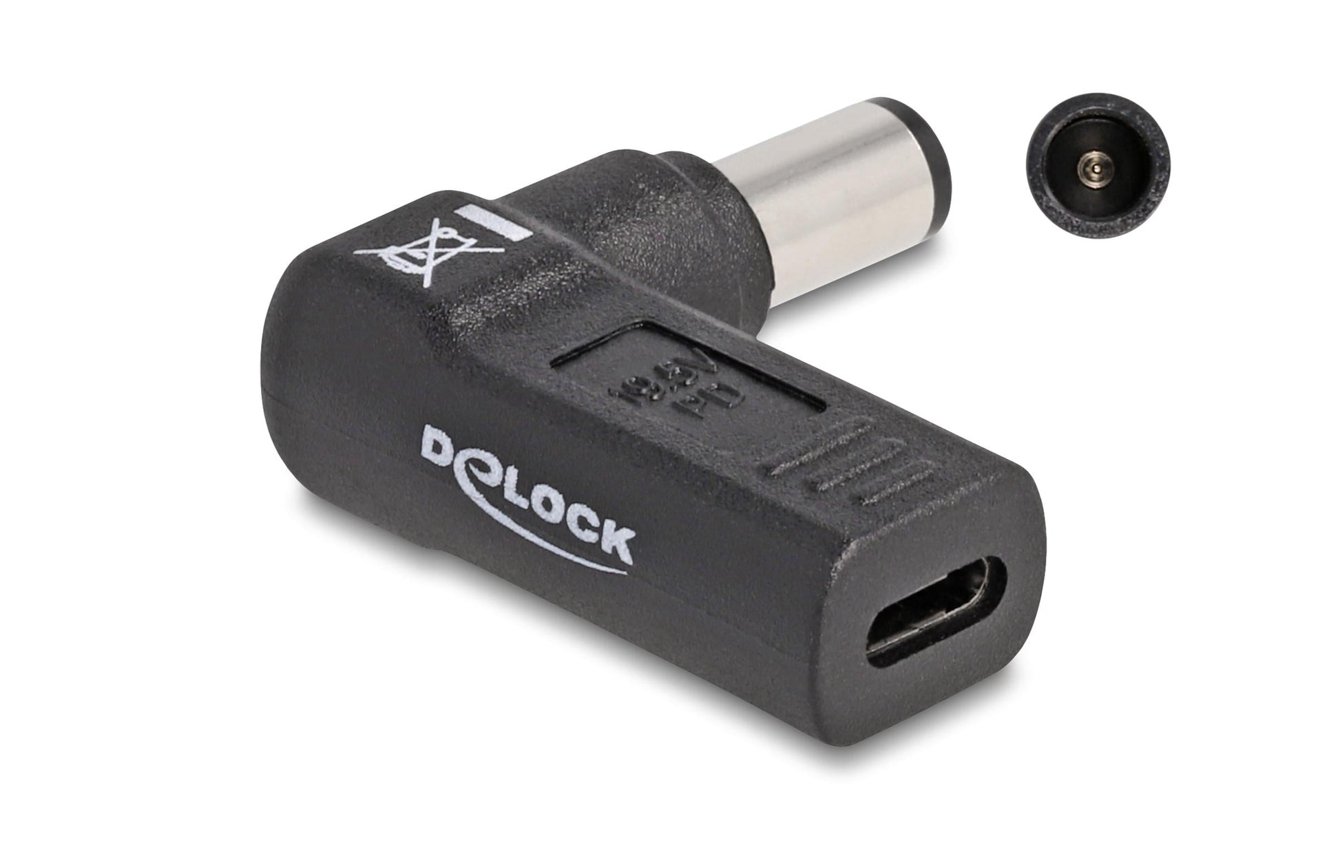 DeLOCK USB-C zu HP 7,4 × 5,0 mm Adapter – 19,5 V, 3 A, 90° gewinkelt, für HP Netzteile (7,4 × 5,0 mm)