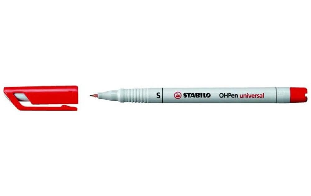 STABILO OHP-Marker – 0,4 mm, rot, 10 Stk., feucht abwischbar – für Folien & glatte Oberflächen