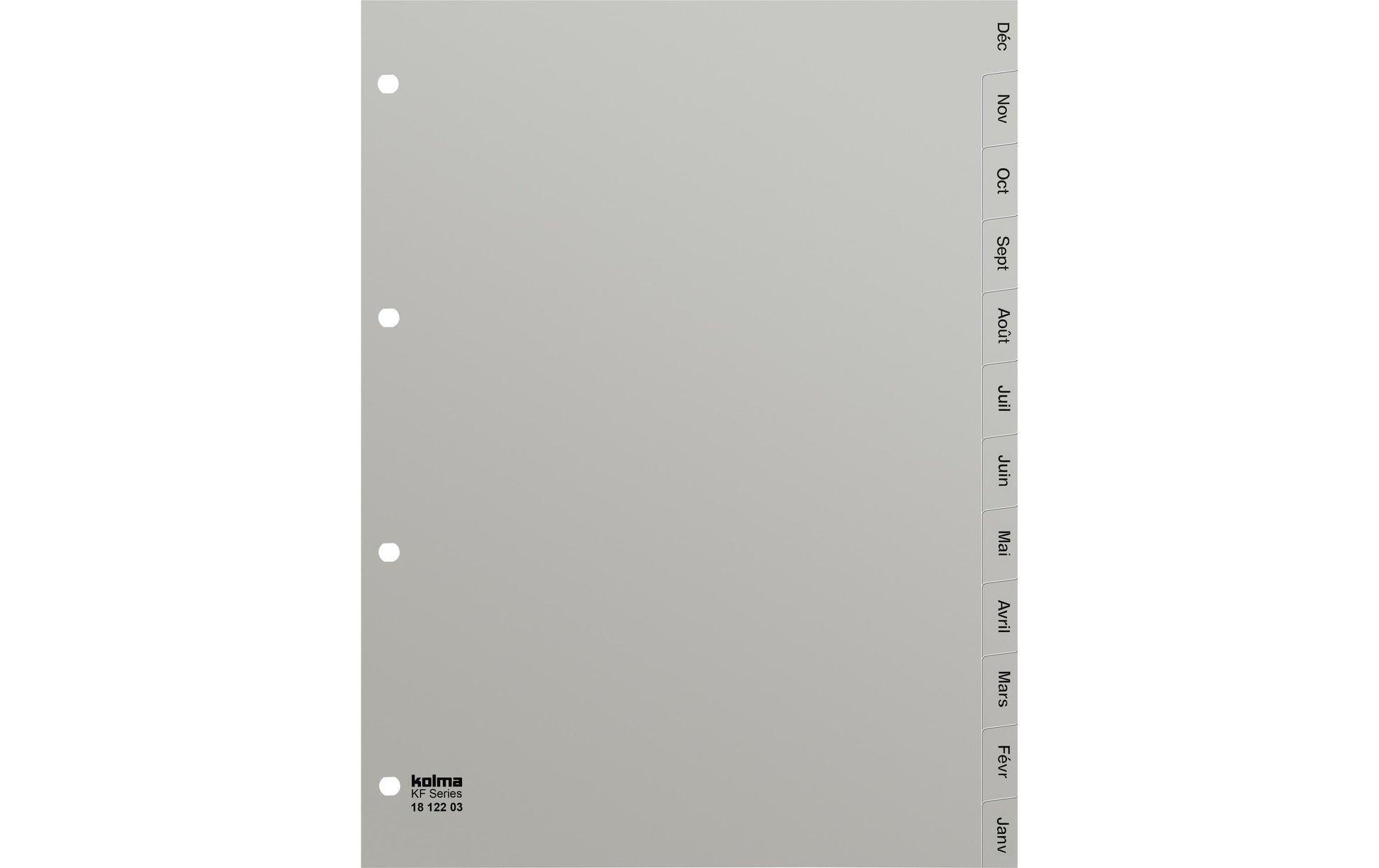 KolmaFlex Register – 12-teilig, PP, grau, vorgedruckt, 4-fach Lochung, für A4