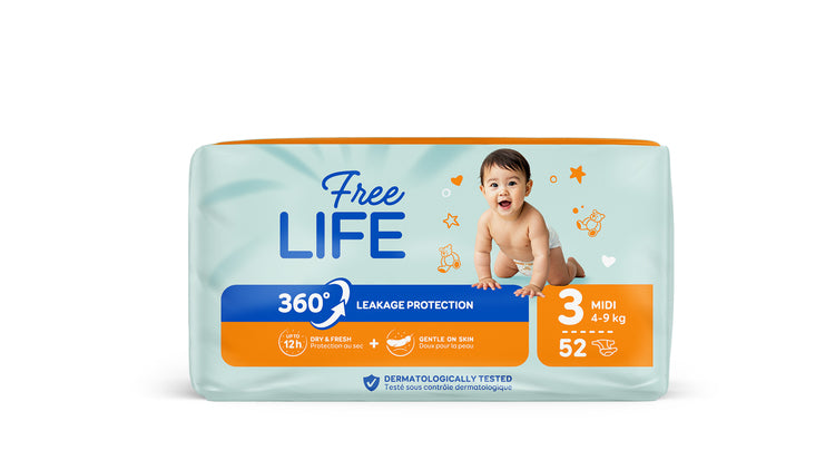 Freelife Babywindeln – Midi Beutel – 52 Stk.
