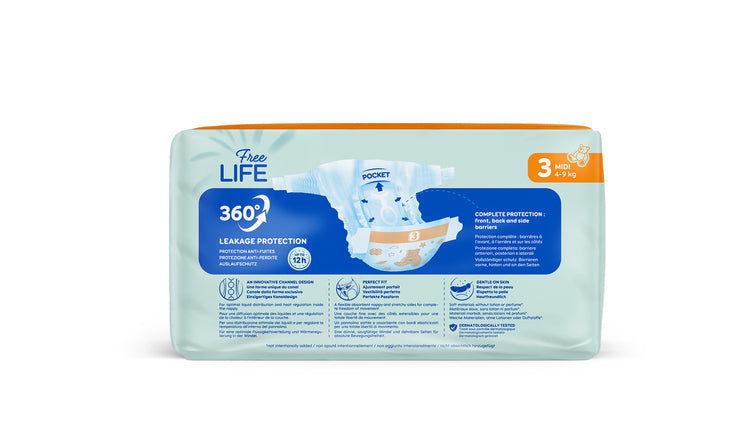 Freelife Babywindeln – Midi Beutel – 52 Stk.