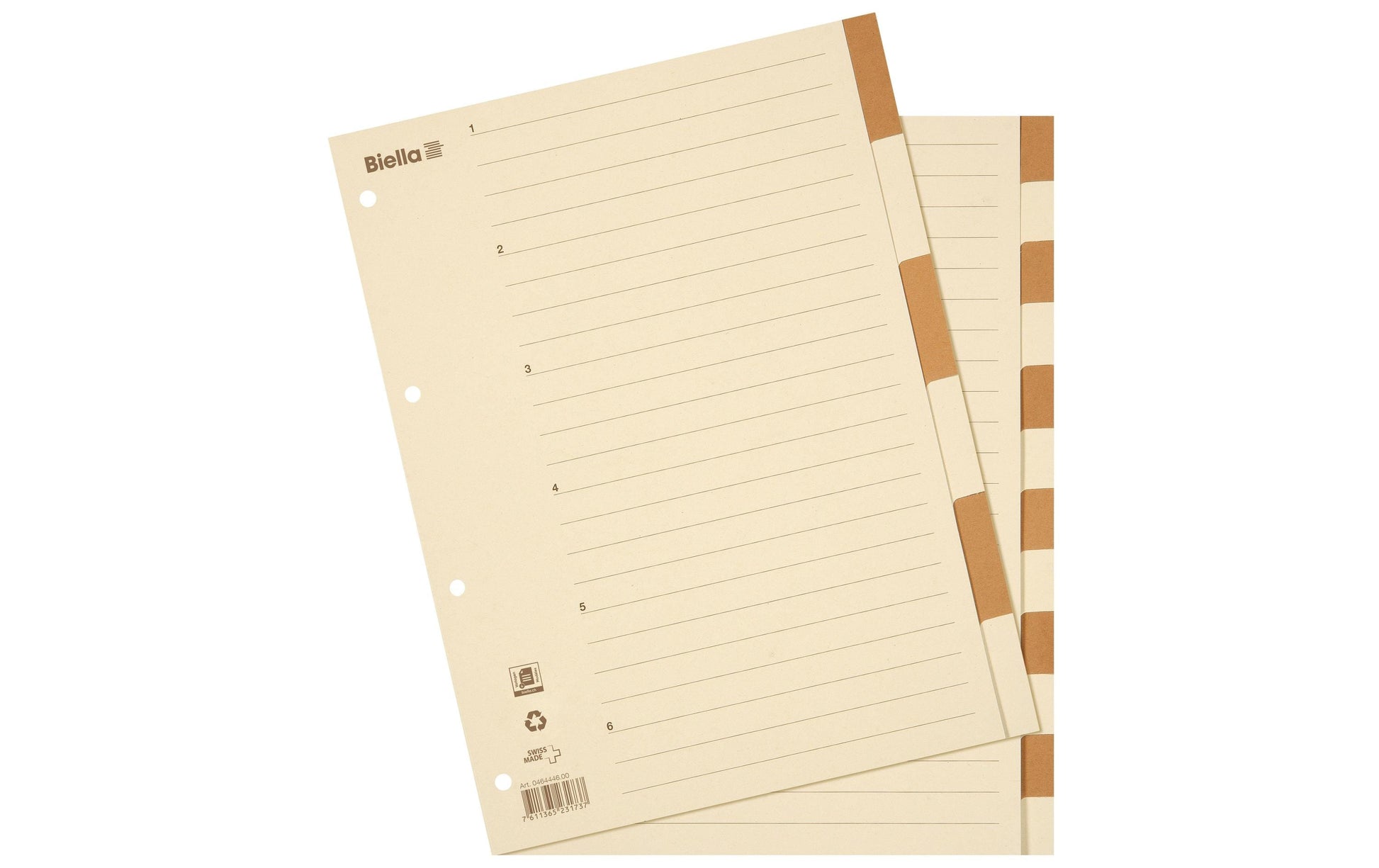 Biella Register – A4, 6-teilig, Karton, braun/beige, unbedruckt, mit Indexblatt, 11-fach Lochung