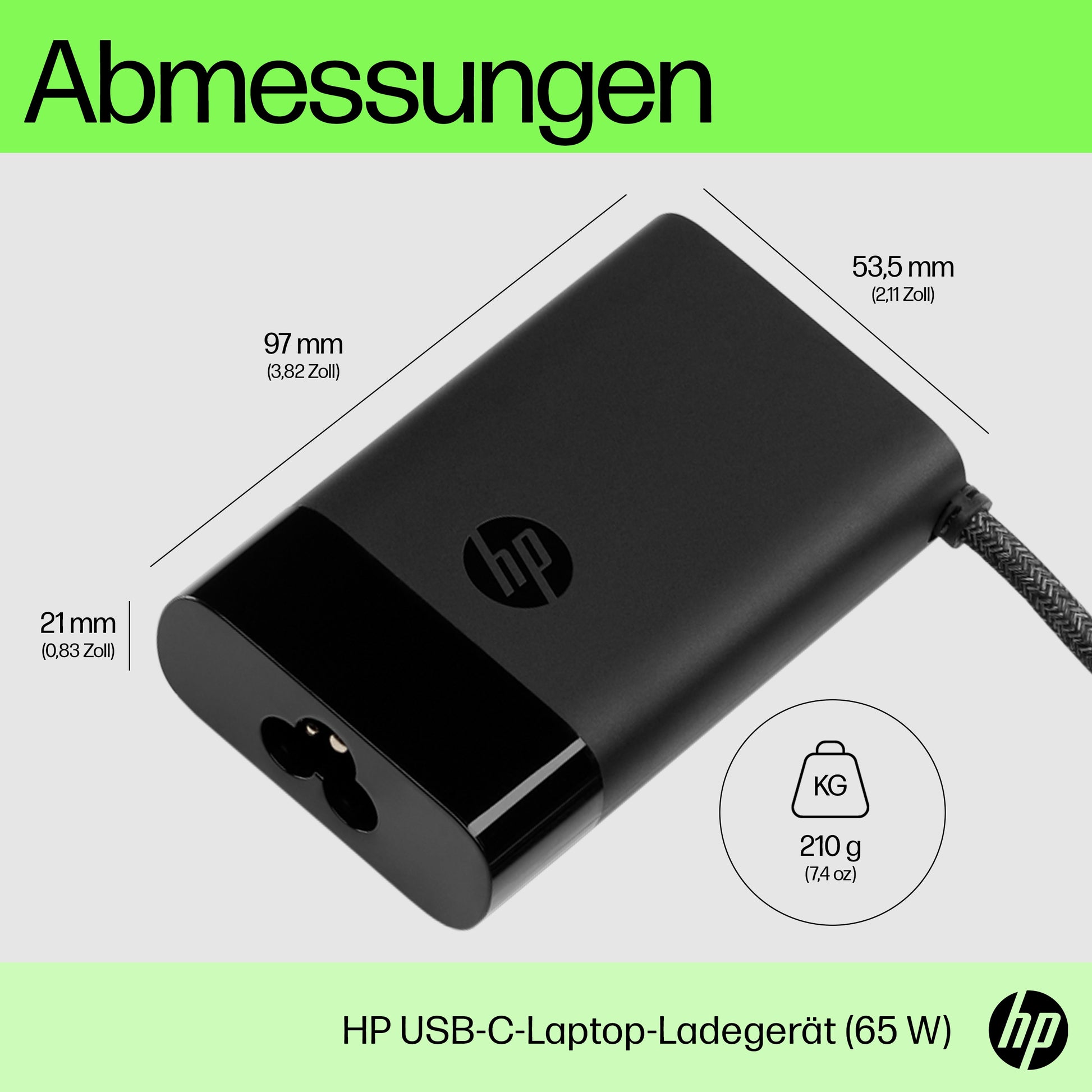 HP USB-C 65 W Ladegerät – USB-C×1 – für Laptop – Schwarz