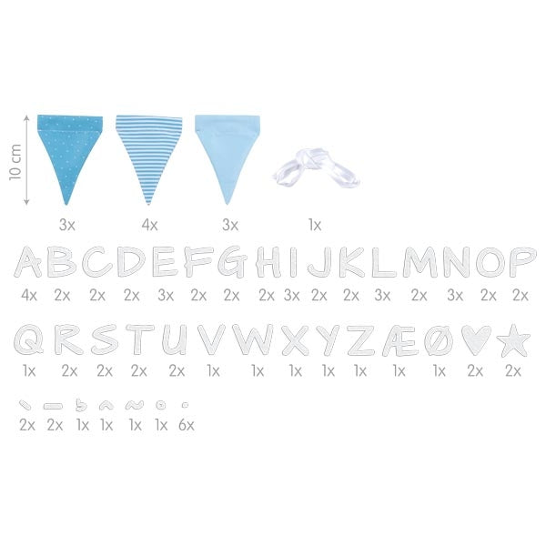 Goki Buchstabenwimpelkette – 1,5 m – Wimpel 7,5 × 10 cm – Stoff, blau